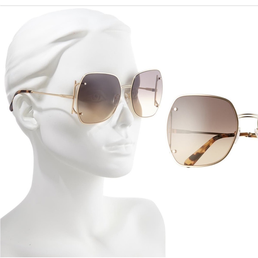 Ferragamo Gancio 62mm Gradient Square Sunglasses in Rose Gold/Violet